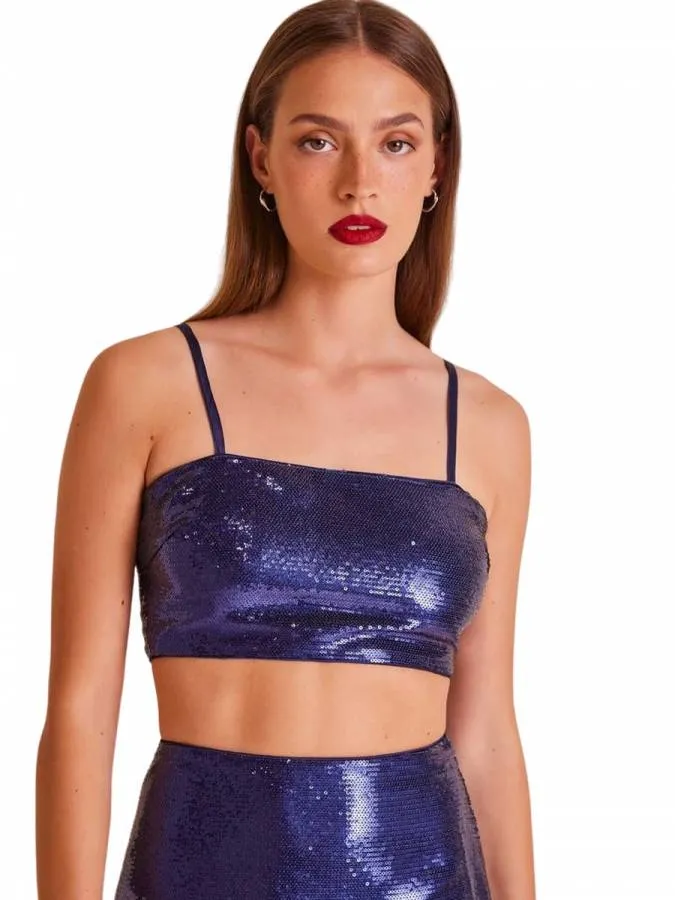MIND MATTER - Γυναικείο Κροπ τοπ παγιέτα μπλε LACUN MML23-02-01-001 Blue