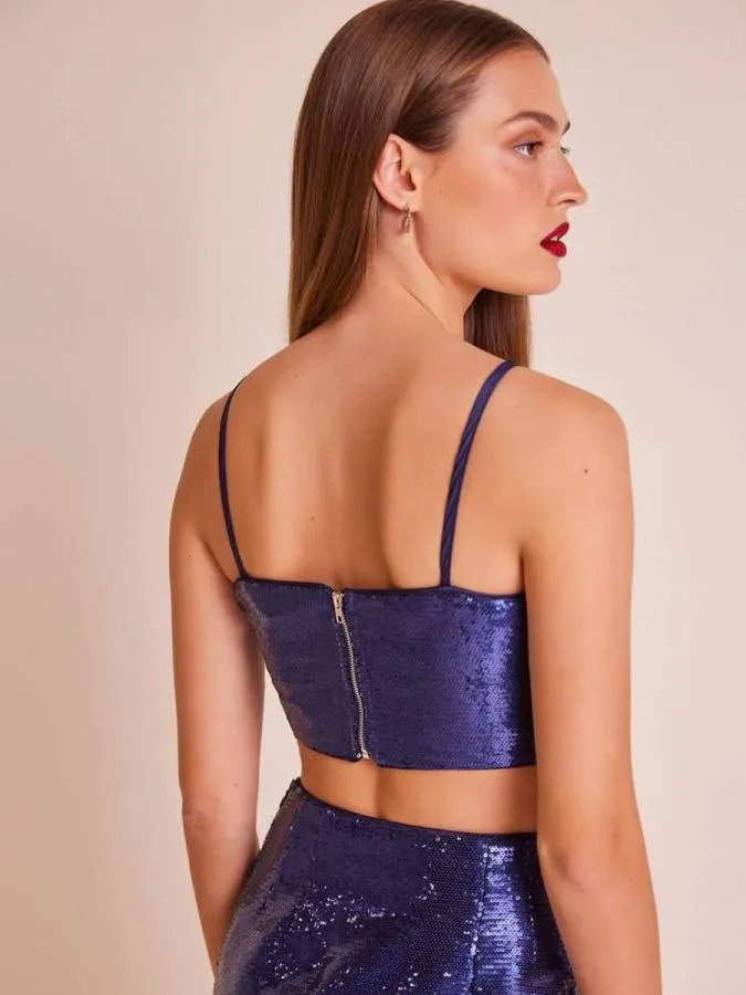 MIND MATTER - Γυναικείο Κροπ τοπ παγιέτα μπλε LACUN MML23-02-01-001 Blue