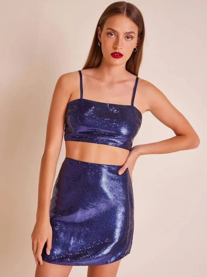 MIND MATTER - Γυναικείο Κροπ τοπ παγιέτα μπλε LACUN MML23-02-01-001 Blue