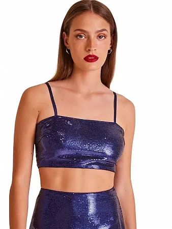 MIND MATTER - Γυναικείο Κροπ τοπ παγιέτα μπλε LACUN MML23-02-01-001 Blue