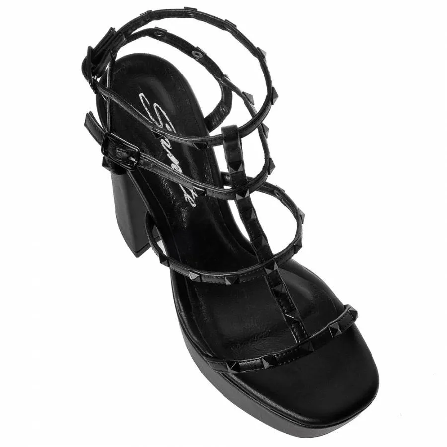 SANTE - Γυναικείο πέδιλο με διακοσμητικές πυραμίδες SKU-24-275-01 μαύρο