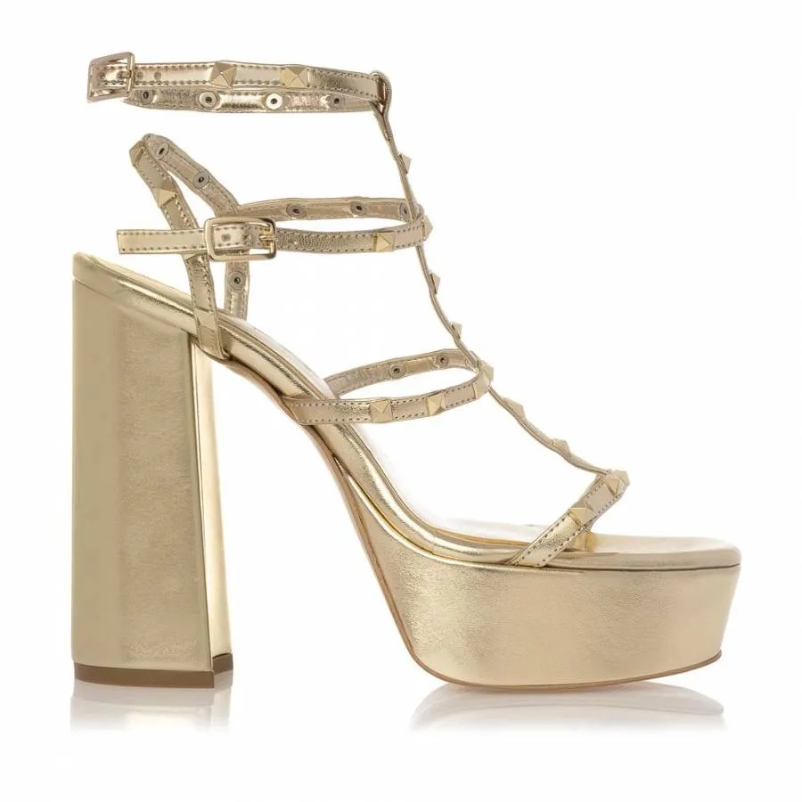 SANTE - Γυναικείο πέδιλο με διακοσμητικές πυραμίδες SKU-24-275-20 χρυσό