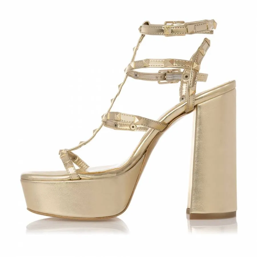 SANTE - Γυναικείο πέδιλο με διακοσμητικές πυραμίδες SKU-24-275-20 χρυσό