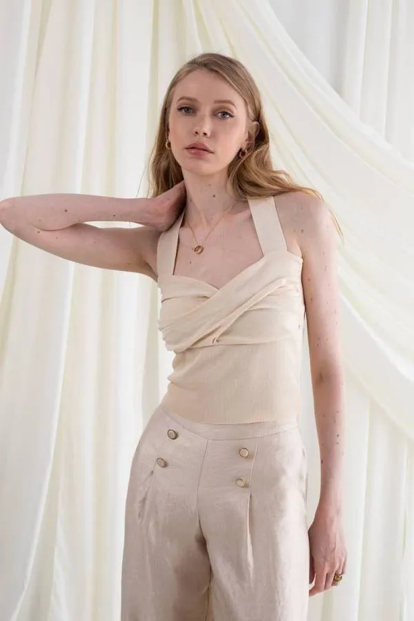 MIND MATTER - Πλεκτό τοπ βανίλια χιαστί ράντες COLLIERS MML24-01-09-003_VANILLA