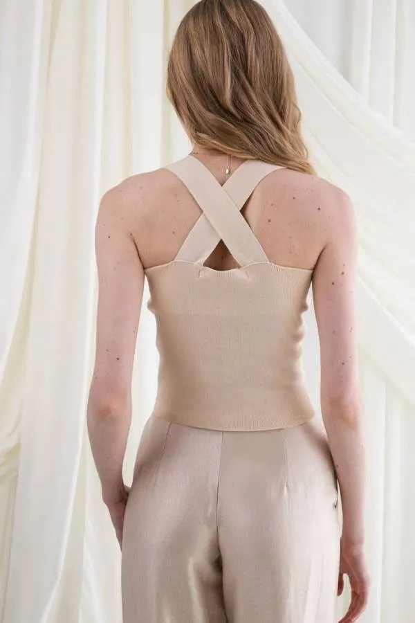 MIND MATTER - Πλεκτό τοπ βανίλια χιαστί ράντες COLLIERS MML24-01-09-003_VANILLA