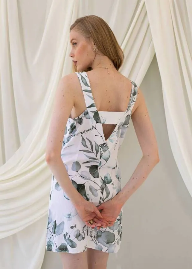 MIND MATTER - Λινό πράσινο εμπριμέ μίνι φόρεμα FORD MML24-01-07-004 Πράσινο