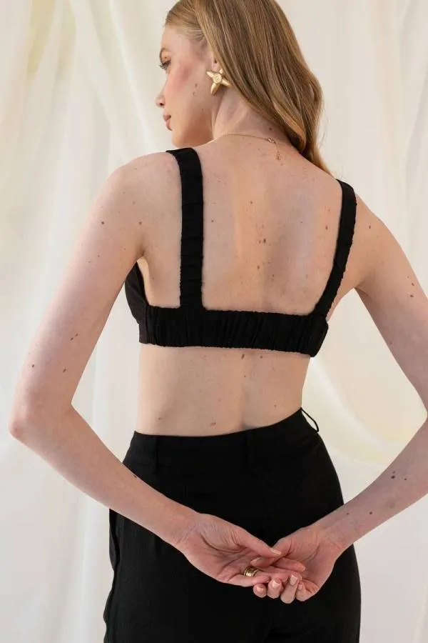 MIND MATTER - Λινό crop τοπ μαύρο MANOR MML24-01-01-006 Μαύρο