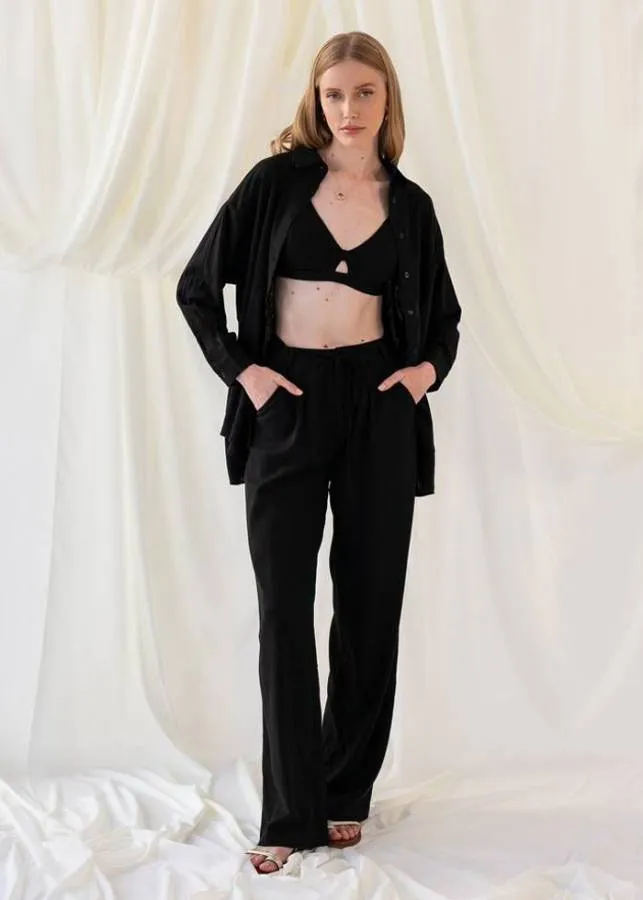 MIND MATTER - Λινό crop τοπ μαύρο MANOR MML24-01-01-006 Μαύρο