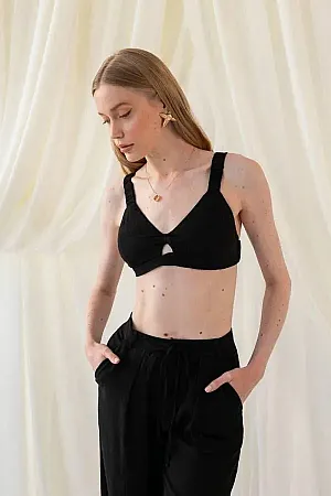 MIND MATTER - Λινό crop τοπ μαύρο MANOR MML24-01-01-006 Μαύρο