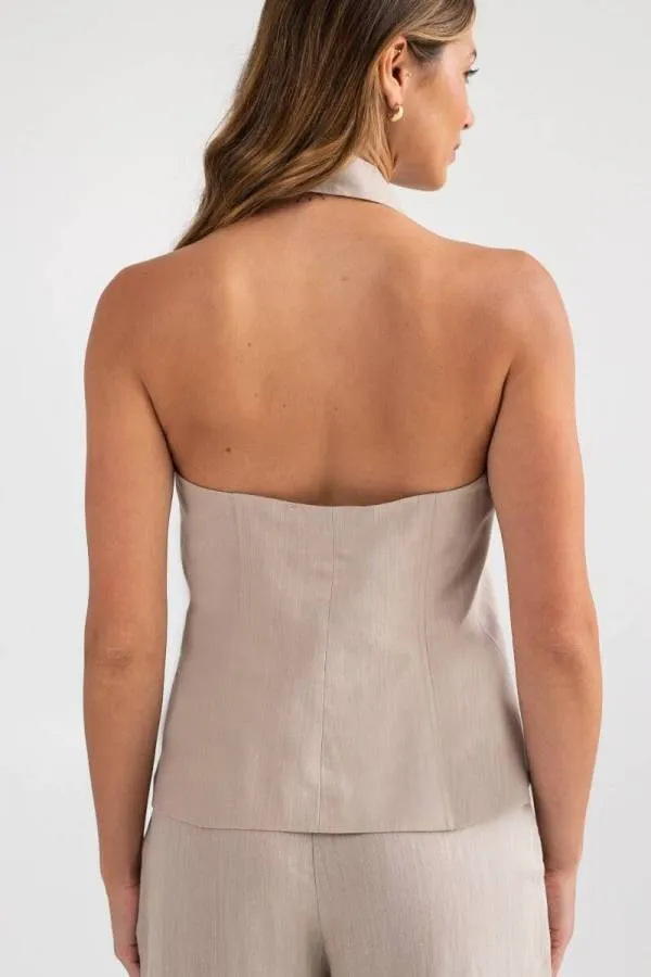 MIND MATTER - Λινό μπεζ γιλέκο με ανοιχτή πλάτη KELNA MML24-01-05-011 Μπεζ