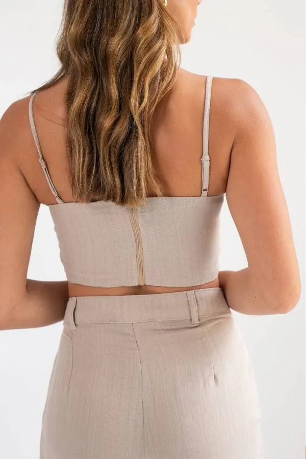 MIND MATTER - Λινό μπεζ crop τοπ SOLANA MML24-01-01-009 Μπεζ