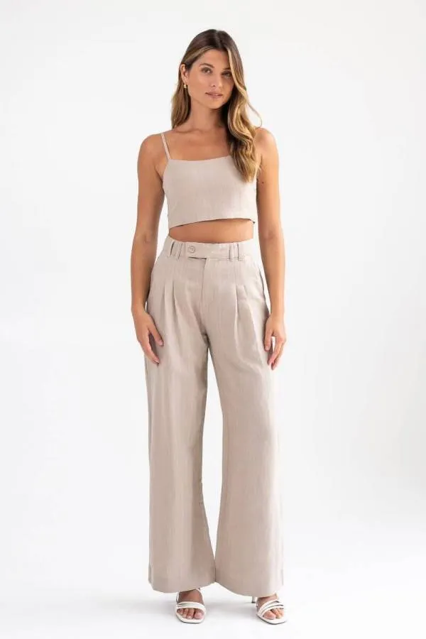 MIND MATTER - Λινό μπεζ crop τοπ SOLANA MML24-01-01-009 Μπεζ