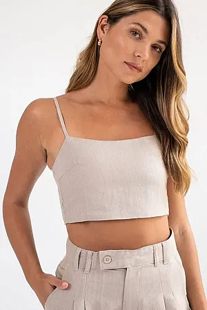 MIND MATTER - Λινό μπεζ crop τοπ SOLANA MML24-01-01-009 Μπεζ