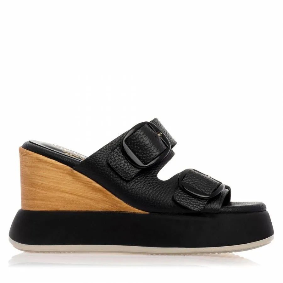 SANTE - Γυναικεία πλατφόρμα D2D Leather Collection Black 24-154-01
