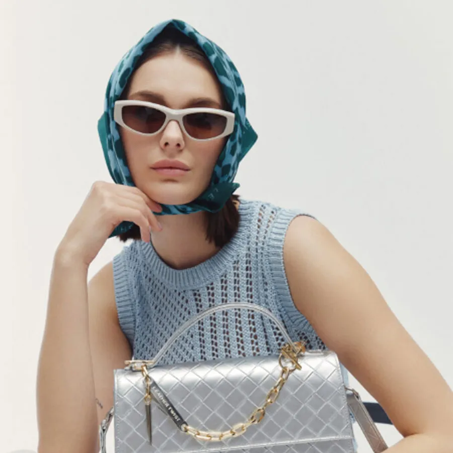 LEATHER TWIST - Γυναικείο φουλάρι KIKA SCARF LEOPARD BLUE