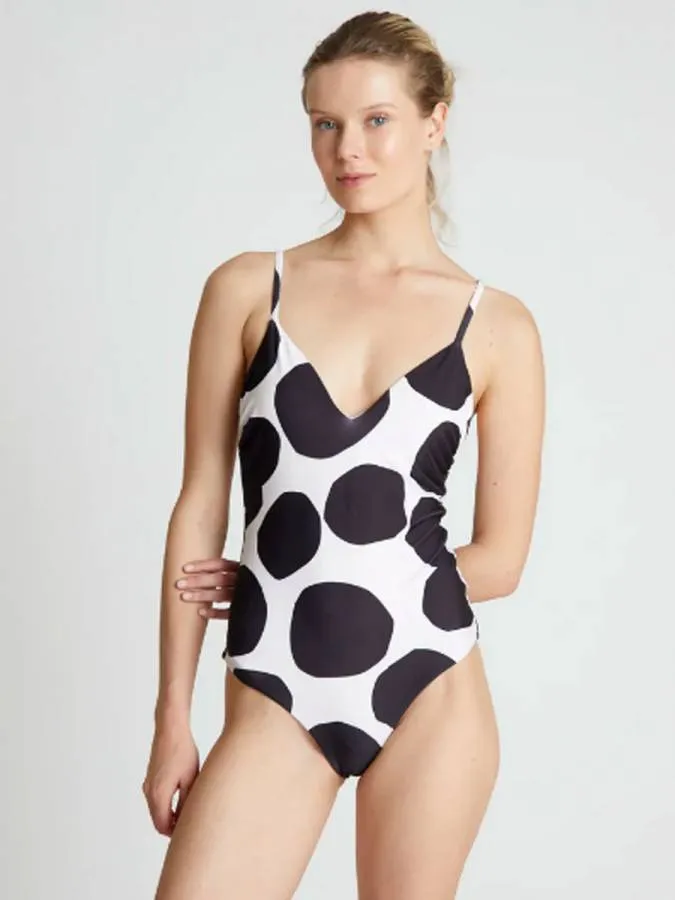 COMPANIA FANTASTICA - Γυναικείο μαγιό Terrazzo print V-neck swimsuit 52C/13902/2S0 Black/White