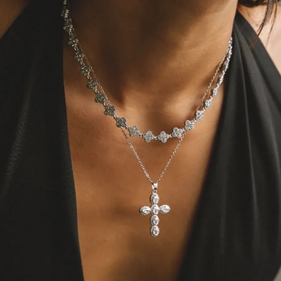 ALMYNOMA - Γυναικείο κολιέ FLEUR SILVER