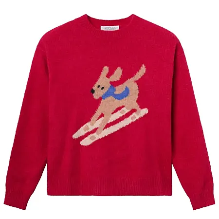 COMPANIA FANTASTICA - Γυναικείο πουλόβερ Jacquard sweater with skier dog print 54C/10285/1XS Red