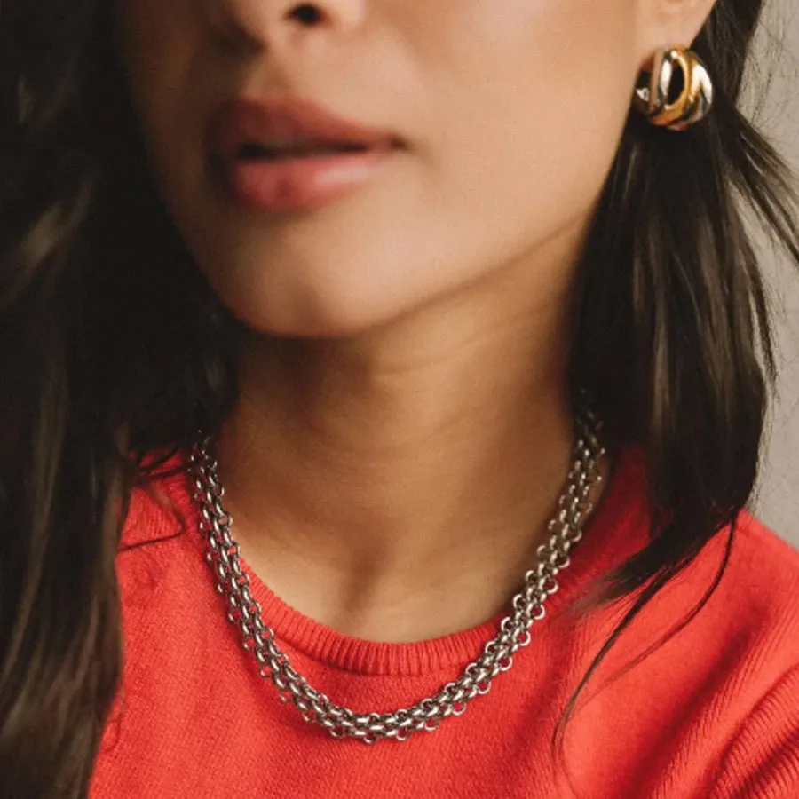 ALMYNOMA - Γυναικείο κολιέ TWIN LINK SILVER Ασημί