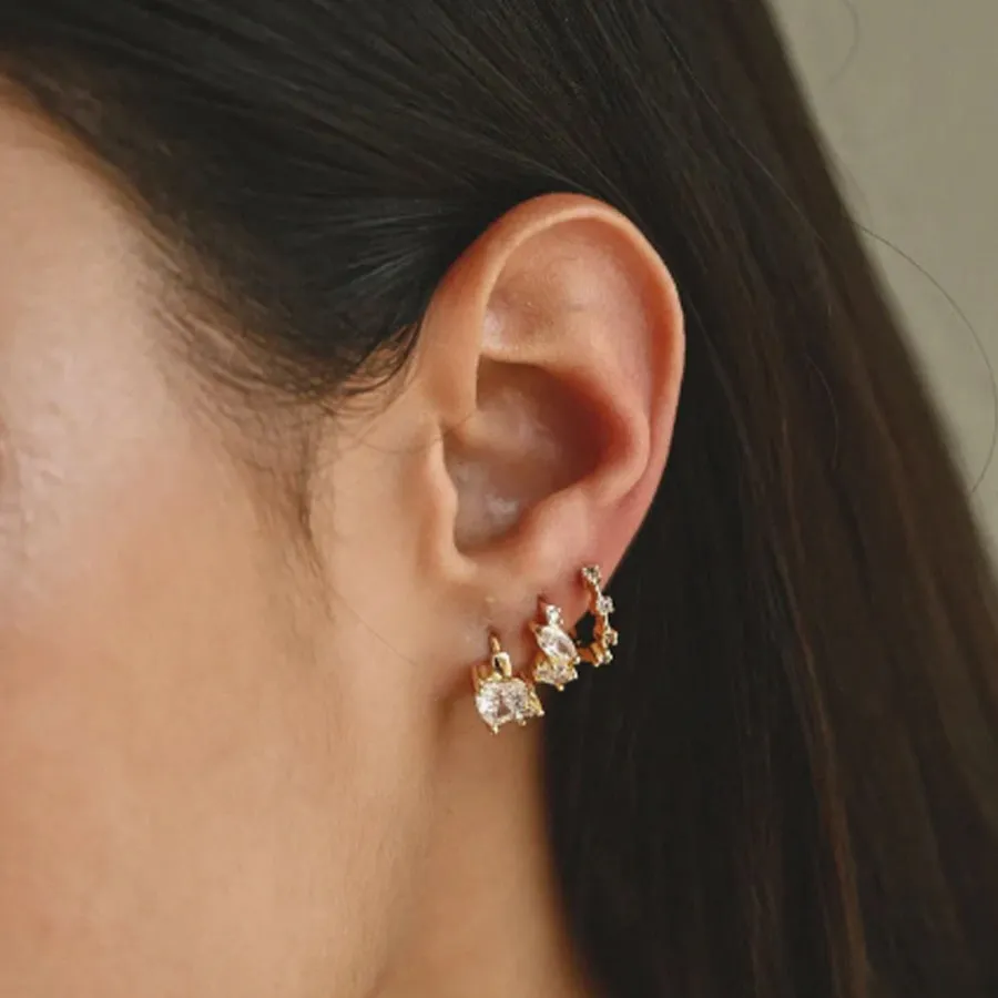 ALMYNOMA - Γυναικεία σκουλαρίκια HEART GLOW CRYSTAL GOLD Χρυσό