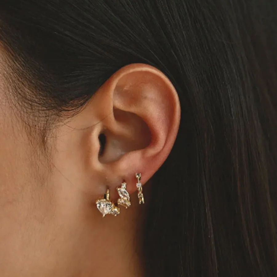 ALMYNOMA - Γυναικεία σκουλαρίκια HEART GLOW CRYSTAL GOLD Χρυσό