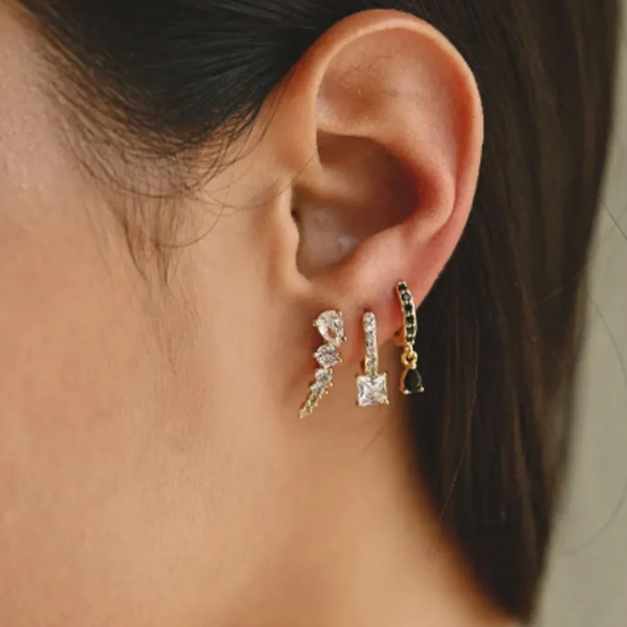 ALMYNOMA - Γυναικεία σκουλαρίκια NOIR SPARK GOLD Χρυσό