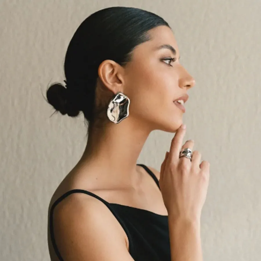 ALMYNOMA - Γυναικεία σκουλαρίκια MIRROR Ασημί