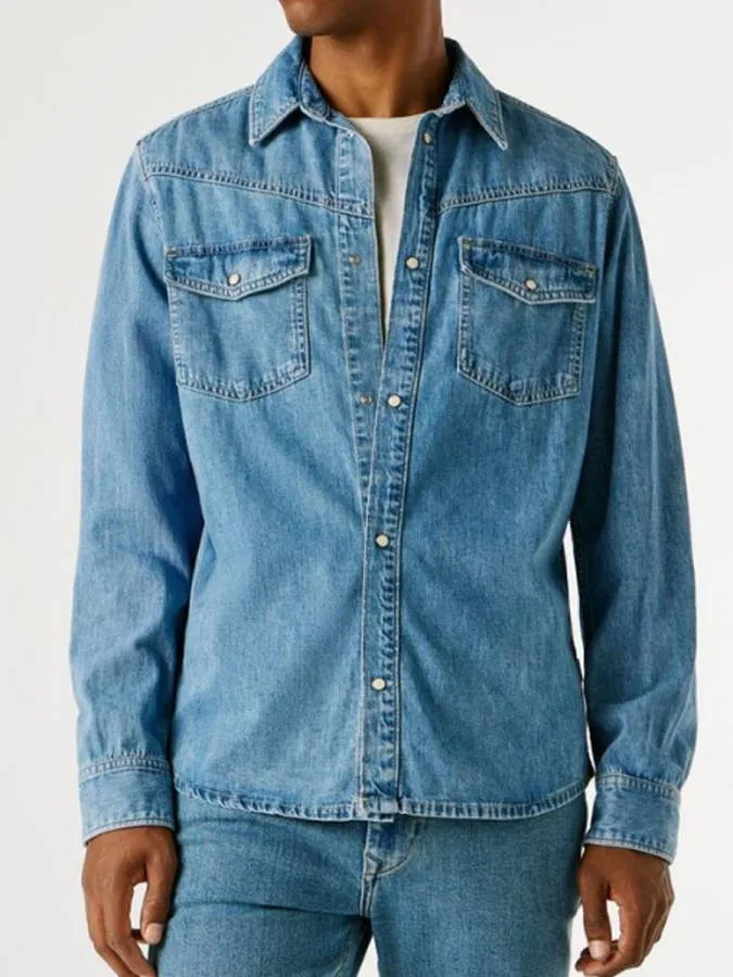 PEPE JEANS - Ανδρικό πουκάμισο AUTHENTIC SHIRT BROOKS PM30909153V2 (000) Denim