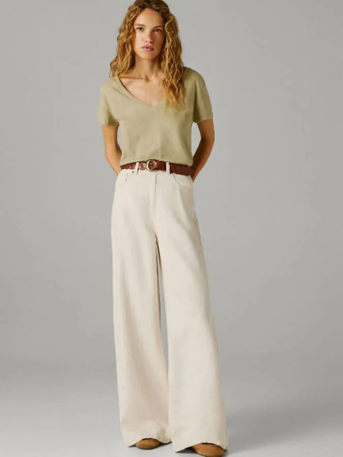 PEPE JEANS - Γυναικείο παντελόνι High-Rise Wide Fit Jeans - Jaimy PL2047404 (1S0) Ecru Linen Blend