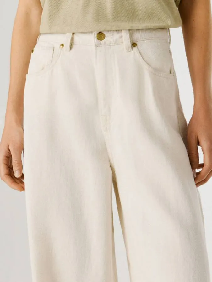 PEPE JEANS - Γυναικείο παντελόνι High-Rise Wide Fit Jeans - Jaimy PL2047404 (1S0) Ecru Linen Blend