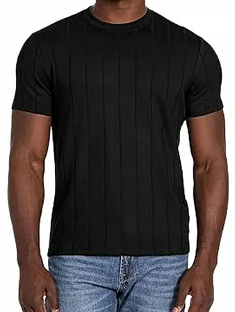 GUESS - Ανδρικό T-shirt Slim Fit AXEL RIB CREW M5YP00KCWM2- JBLK Μαύρο