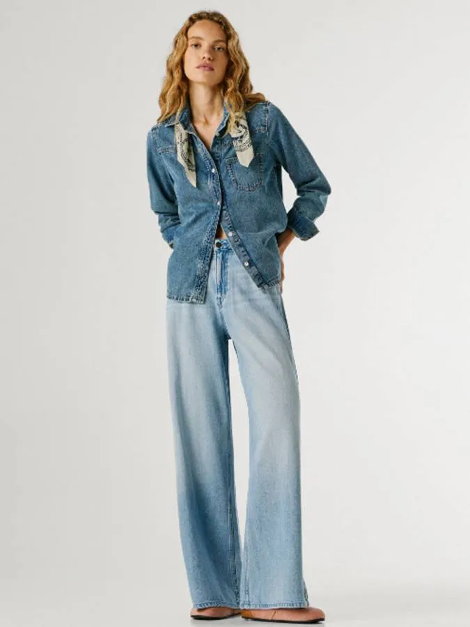 PEPE JEANS - Γυναικείο jean High-Rise Wide Fit Jeans - Jaimy PL2047404 (2W0) Vintage Worn Bleach Tencel Ble