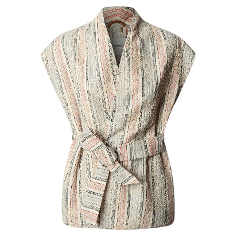 PEPE JEANS - Γυναικείο γιλέκο Striped Waistcoat With Belt PL4024436 (800) White