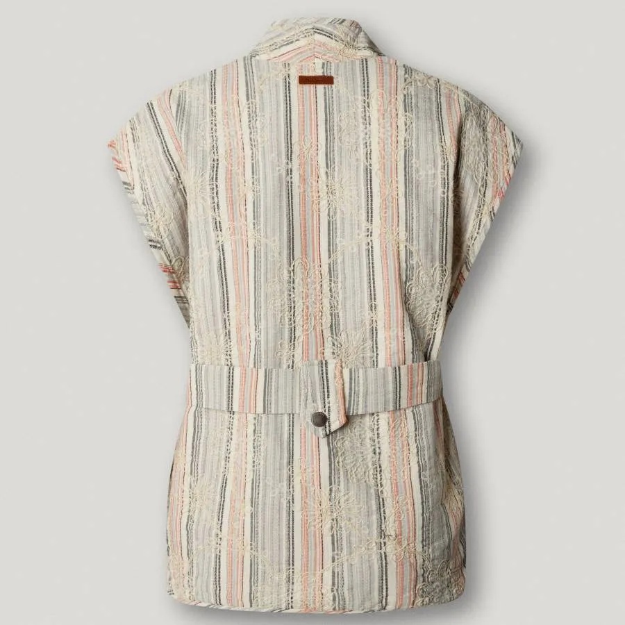 PEPE JEANS - Γυναικείο γιλέκο Striped Waistcoat With Belt PL4024436 (800) White