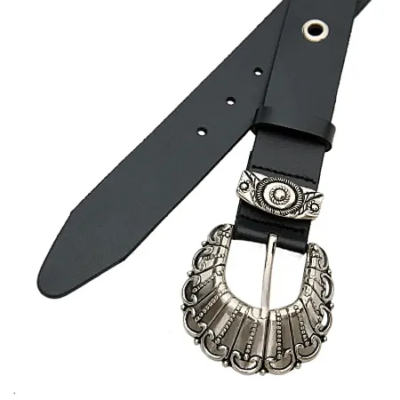 LEATHER TWIST - Γυναικεία ζώνη SILVER BLOOM BSS26/23 ΜΑΥΡΗ