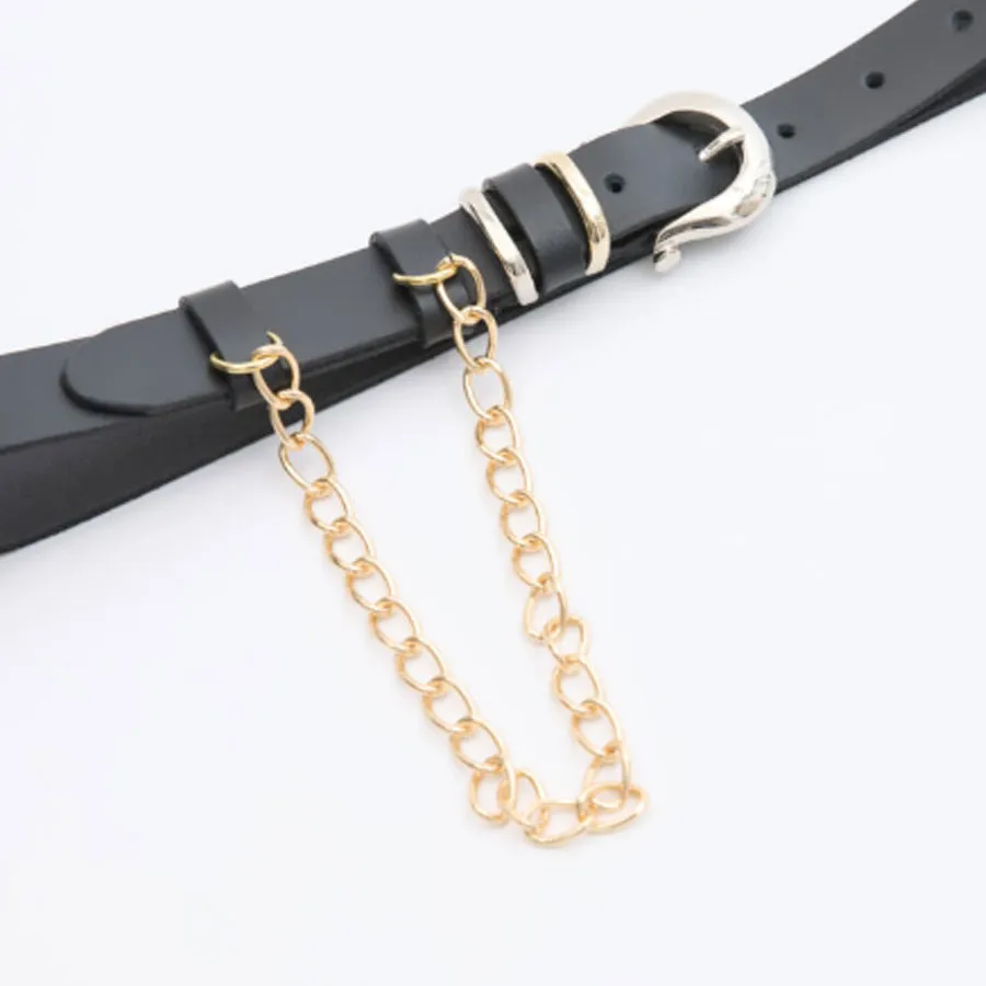 LEATHER TWIST - Γυναικεία ζώνη CHAIN WHISPER BSS26/20 ΜΑΥΡΗ