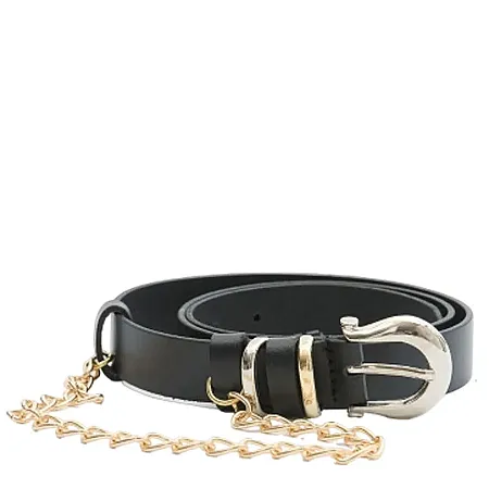 LEATHER TWIST - Γυναικεία ζώνη CHAIN WHISPER BSS26/20 ΜΑΥΡΗ