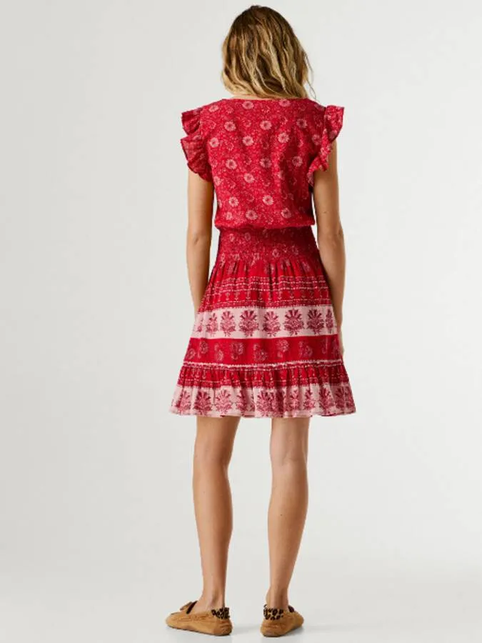 PEPE JEANS - Γυναικείο φόρεμα Floral Print Mini Dress PL9537828 (264) Royal Red
