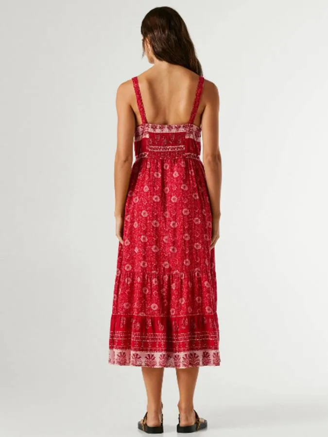 PEPE JEANS - Γυναικείο φόρεμα Floral Print Maxi Dress PL9537836 (264) Royal Red