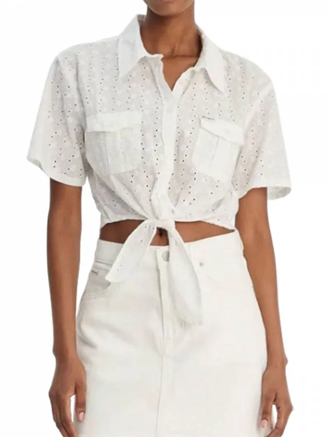 GUESS - Γυναικείο πουκάμισο Boxy Fit W6GHA3WO331-G011 Λευκό