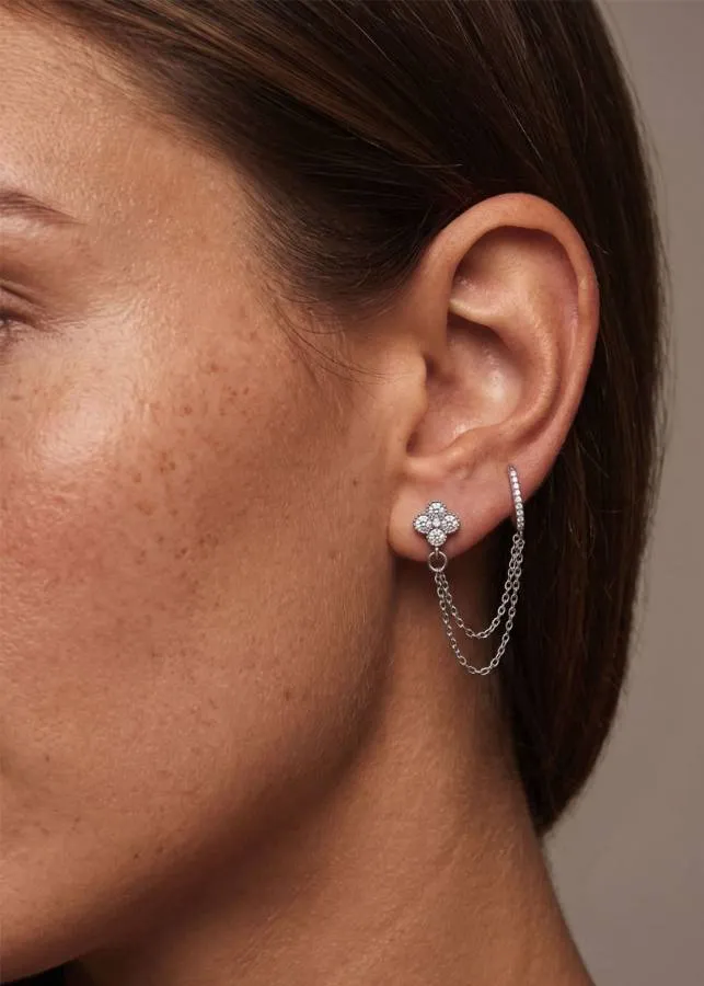 ALMYNOMA - Σκουλαρίκια από ατσάλι Fleur Silver Ear Chain Ασημί
