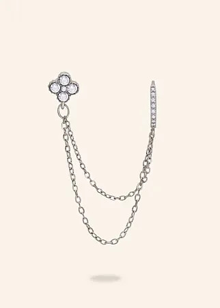 ALMYNOMA - Σκουλαρίκια από ατσάλι Fleur Silver Ear Chain Ασημί