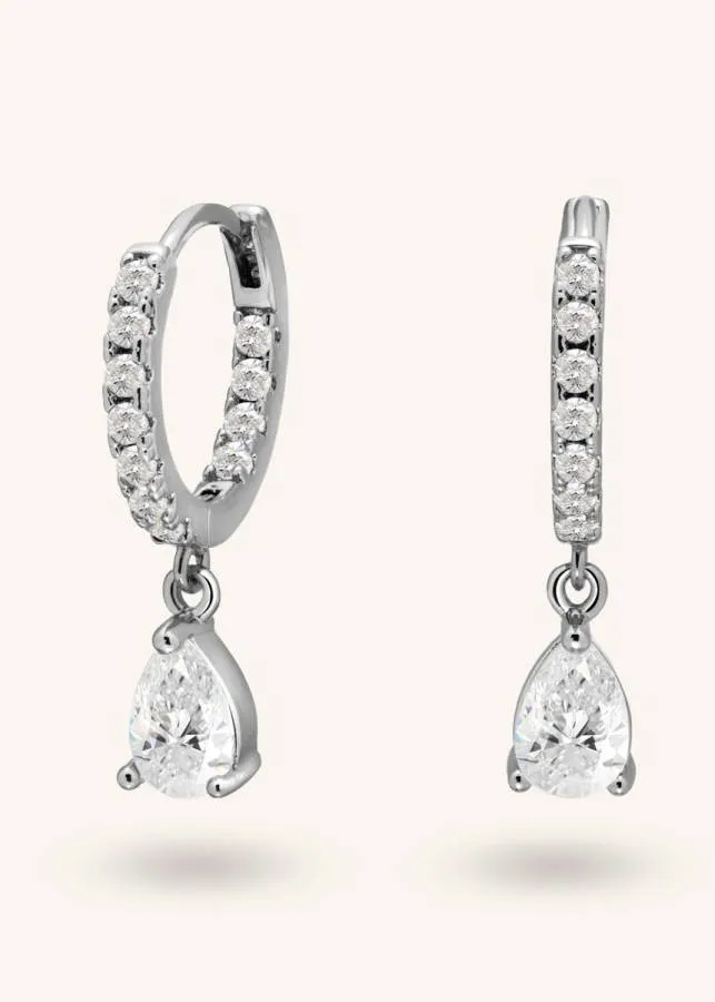 ALMYNOMA - Σκουλαρίκια με ασημί mini hoop Zircon Pear Silver