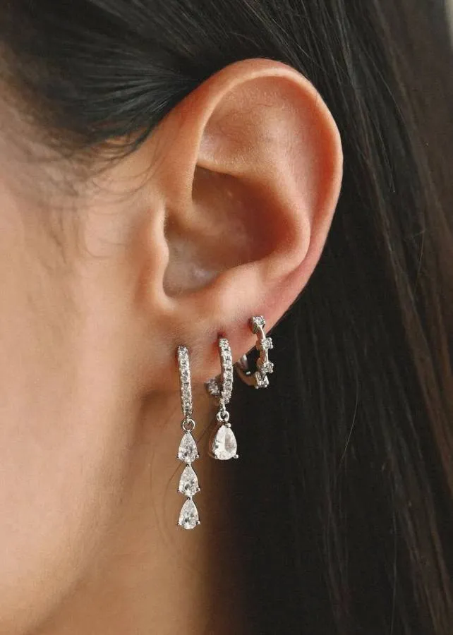 ALMYNOMA - Σκουλαρίκια με ασημί mini hoop Zircon Pear Silver