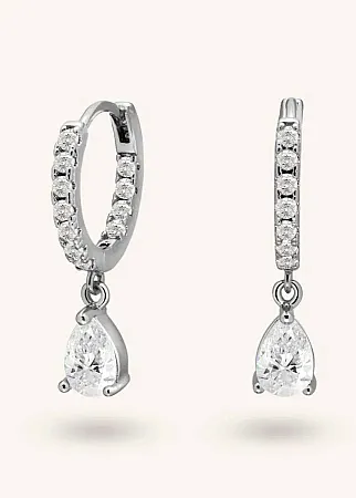 ALMYNOMA - Σκουλαρίκια με ασημί mini hoop Zircon Pear Silver