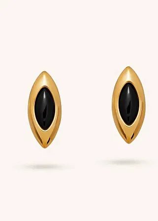 ALMYNOMA - Σκουλαρίκια stud Noir Marquise Gold