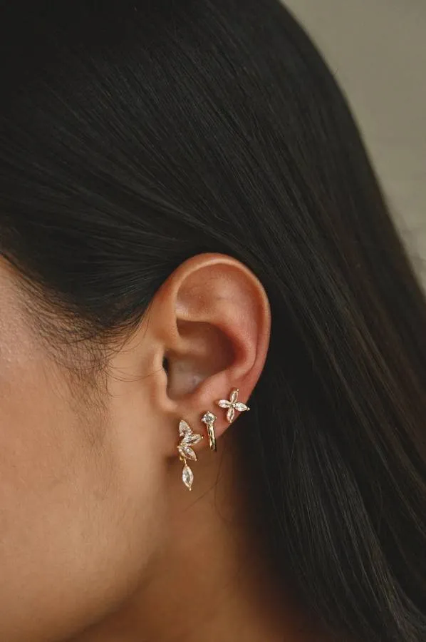 ALMYNOMA - Σκουλαρίκια xρυσά stud με πέτρες ζιργκόν Blossom Gold Studs