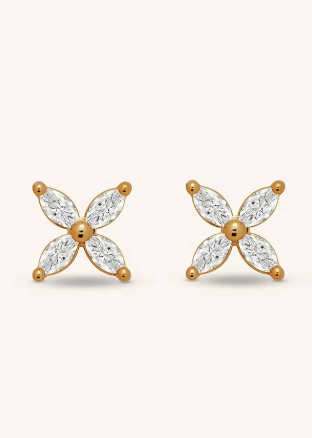 ALMYNOMA - Σκουλαρίκια xρυσά stud με πέτρες ζιργκόν Blossom Gold Studs