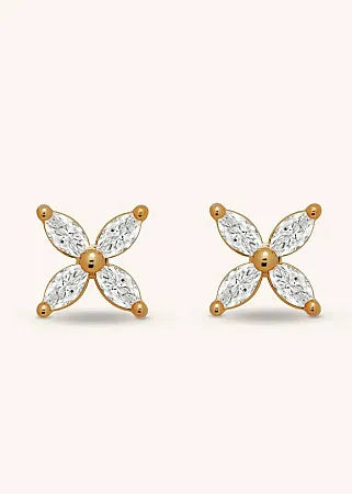 ALMYNOMA - Σκουλαρίκια xρυσά stud με πέτρες ζιργκόν Blossom Gold Studs