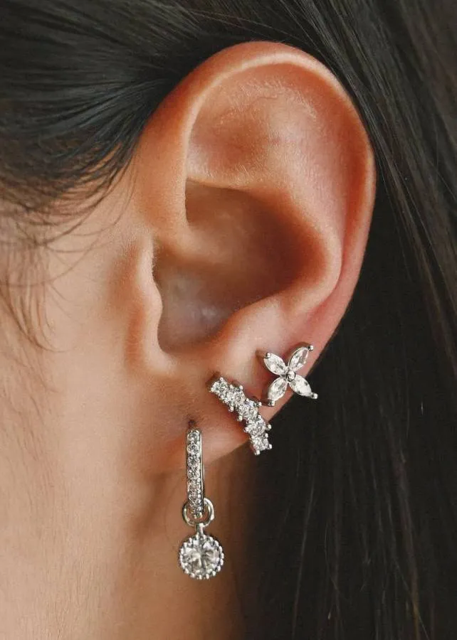 ALMYNOMA - Σκουλαρίκια xρυσά stud με πέτρες ζιργκόν Blossom Silver Studs